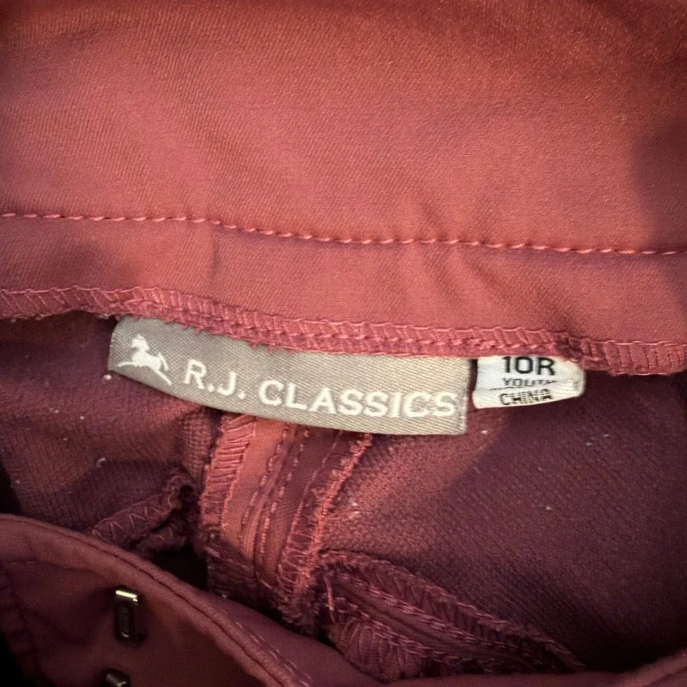 Kids R.J. Classics Avery Breeches Riding Pants Burgundy Youth Knee Patch 10R